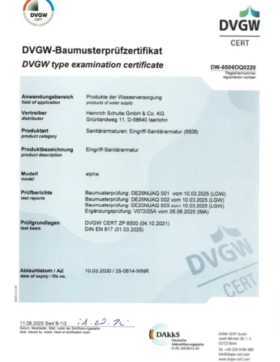 DVGW-Produktzertifikat